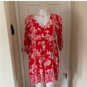 Lapis Red Floral Print V-neck Dress - size M